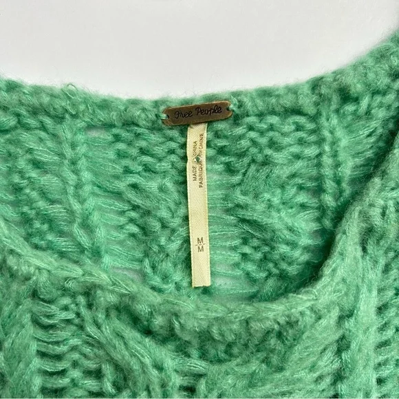 Free People Y2K Green Open Chunky Wool Mohair Blend Cable Knit Sweater Size M - Picture 14 of 16